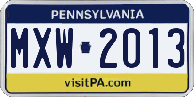PA license plate MXW2013