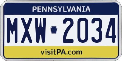 PA license plate MXW2034