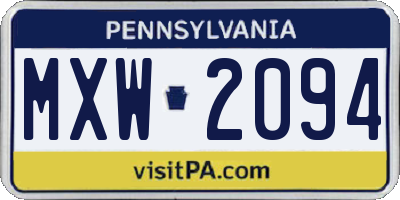 PA license plate MXW2094