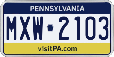 PA license plate MXW2103