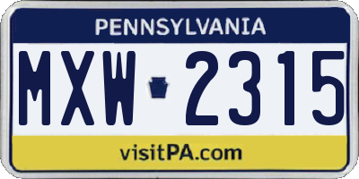 PA license plate MXW2315