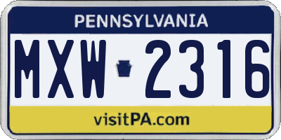 PA license plate MXW2316