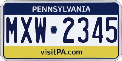 PA license plate MXW2345