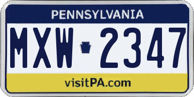 PA license plate MXW2347