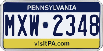 PA license plate MXW2348