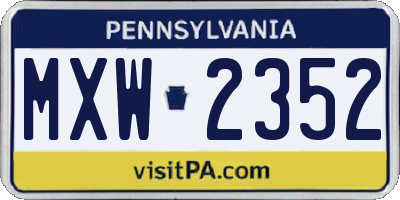 PA license plate MXW2352