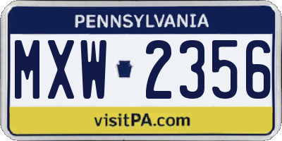 PA license plate MXW2356