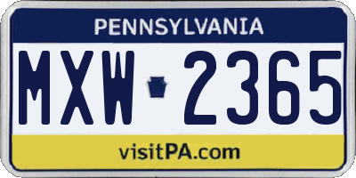 PA license plate MXW2365
