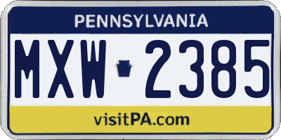 PA license plate MXW2385