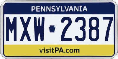 PA license plate MXW2387