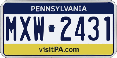 PA license plate MXW2431