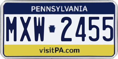PA license plate MXW2455