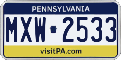 PA license plate MXW2533