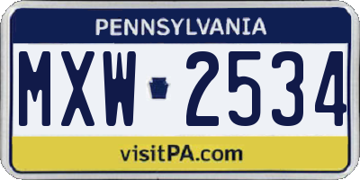 PA license plate MXW2534