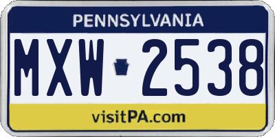 PA license plate MXW2538