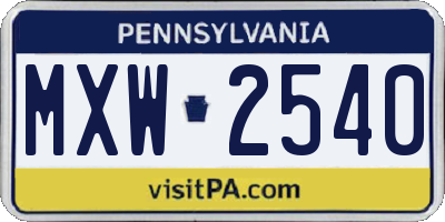 PA license plate MXW2540