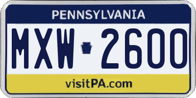 PA license plate MXW2600