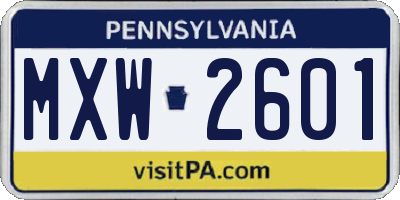PA license plate MXW2601