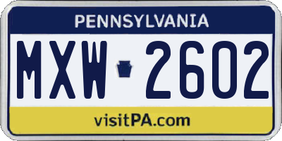 PA license plate MXW2602