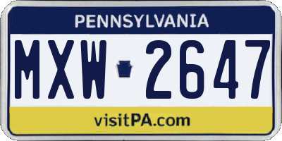 PA license plate MXW2647