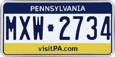 PA license plate MXW2734