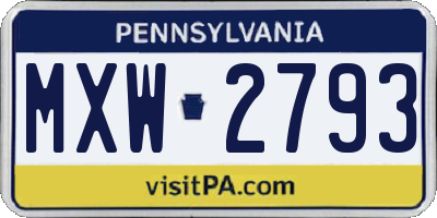 PA license plate MXW2793
