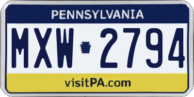 PA license plate MXW2794