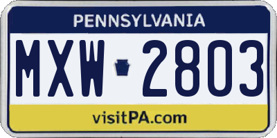 PA license plate MXW2803