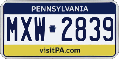 PA license plate MXW2839