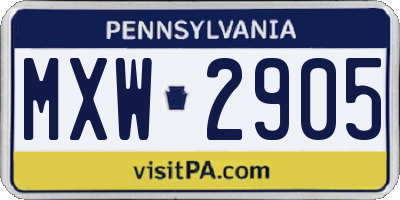 PA license plate MXW2905