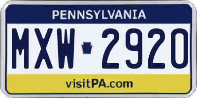 PA license plate MXW2920