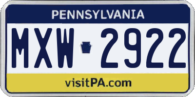 PA license plate MXW2922