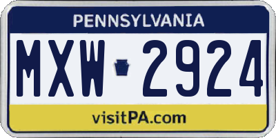 PA license plate MXW2924