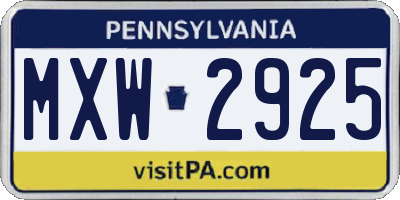 PA license plate MXW2925