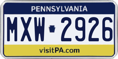 PA license plate MXW2926