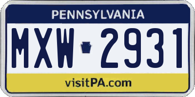 PA license plate MXW2931