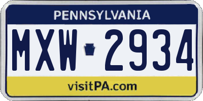 PA license plate MXW2934