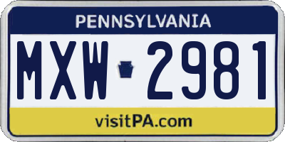PA license plate MXW2981