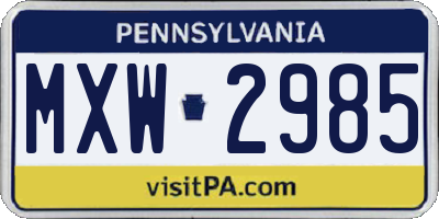 PA license plate MXW2985