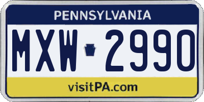 PA license plate MXW2990