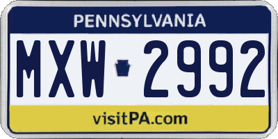 PA license plate MXW2992