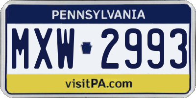 PA license plate MXW2993