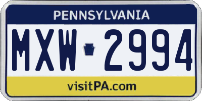 PA license plate MXW2994
