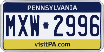 PA license plate MXW2996