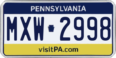 PA license plate MXW2998