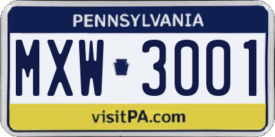 PA license plate MXW3001
