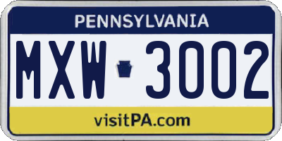 PA license plate MXW3002
