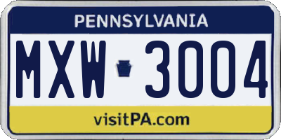 PA license plate MXW3004