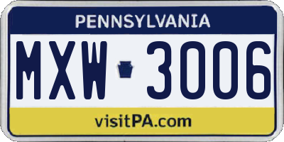 PA license plate MXW3006