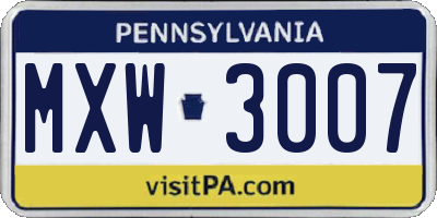 PA license plate MXW3007